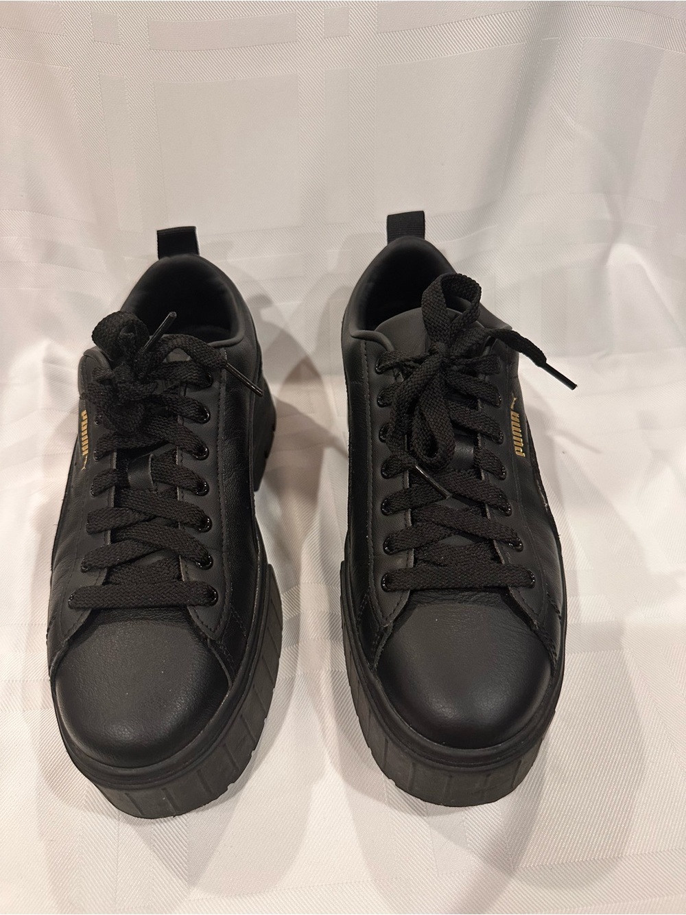 Puma Black Platform Lace-Up Sneakers with Gold Logo